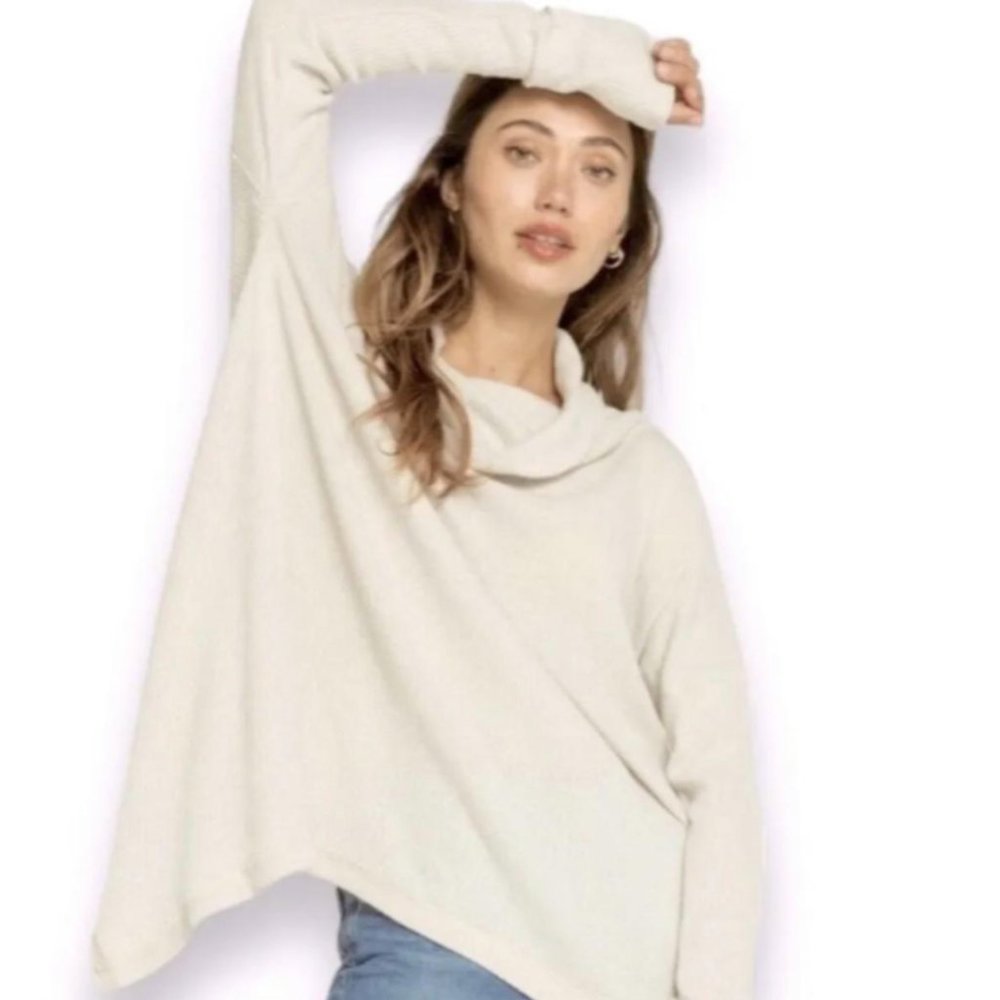 Free People Juicy Long-Sleeve Cowl Neck Top in Stone Cold (Size S)